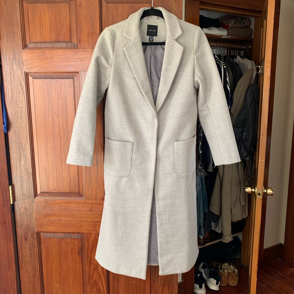 Asos New Look Tailored Maxi Coat Light Gray Size 0
